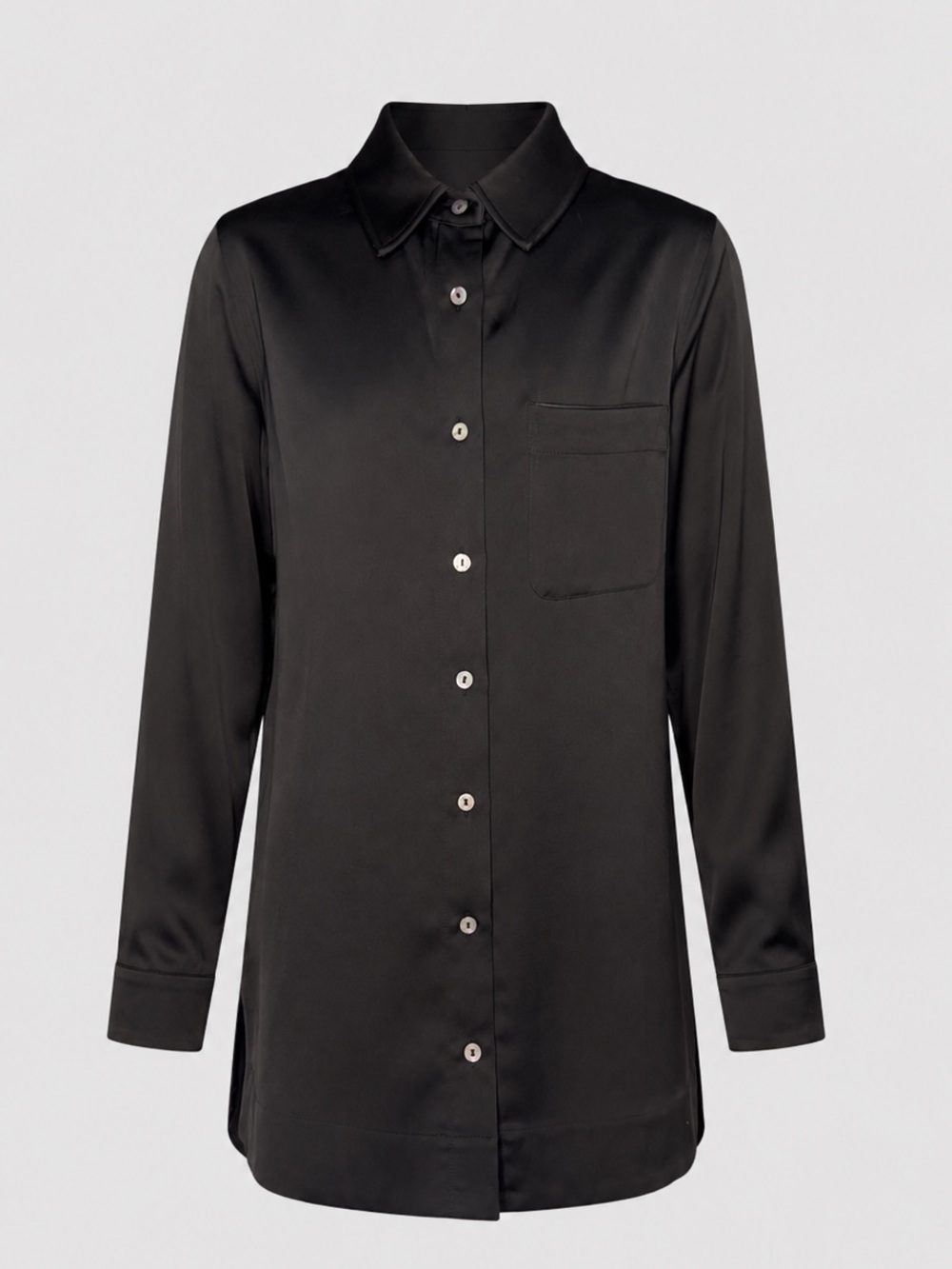 Soft Surroundings Black Satin Button-Down Tunic Shirt Size XS